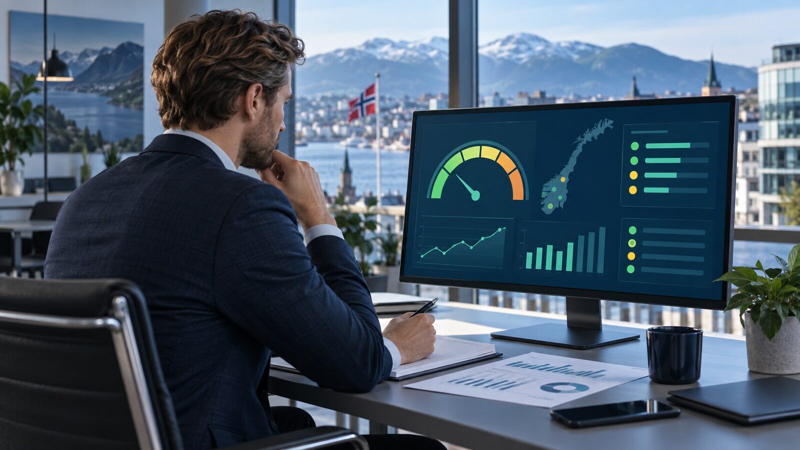 Analytiker vurderer kredittscore og økonomisk risiko for en bedrift