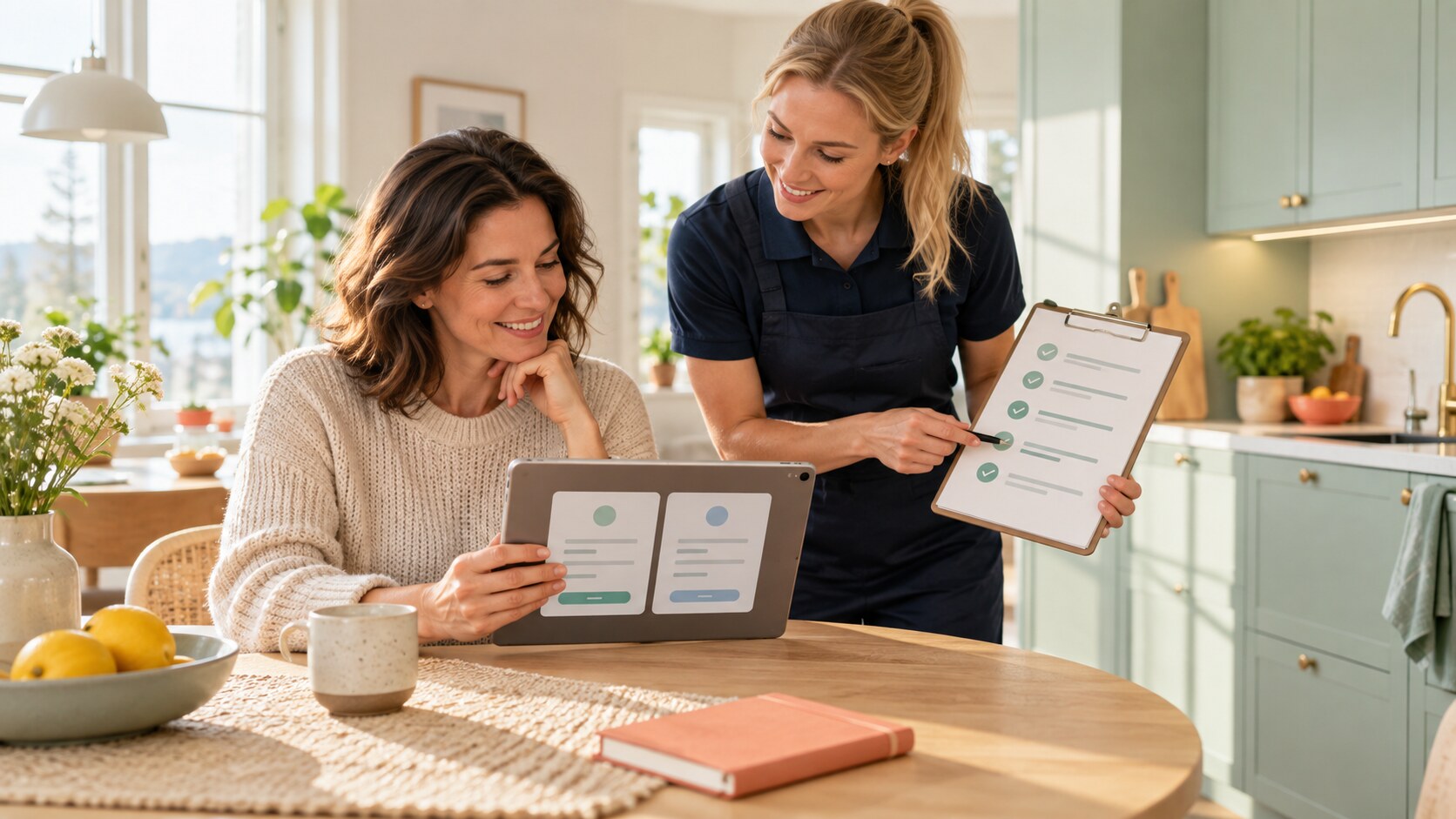 Customer comparing cleaning service offers at the kitchen table