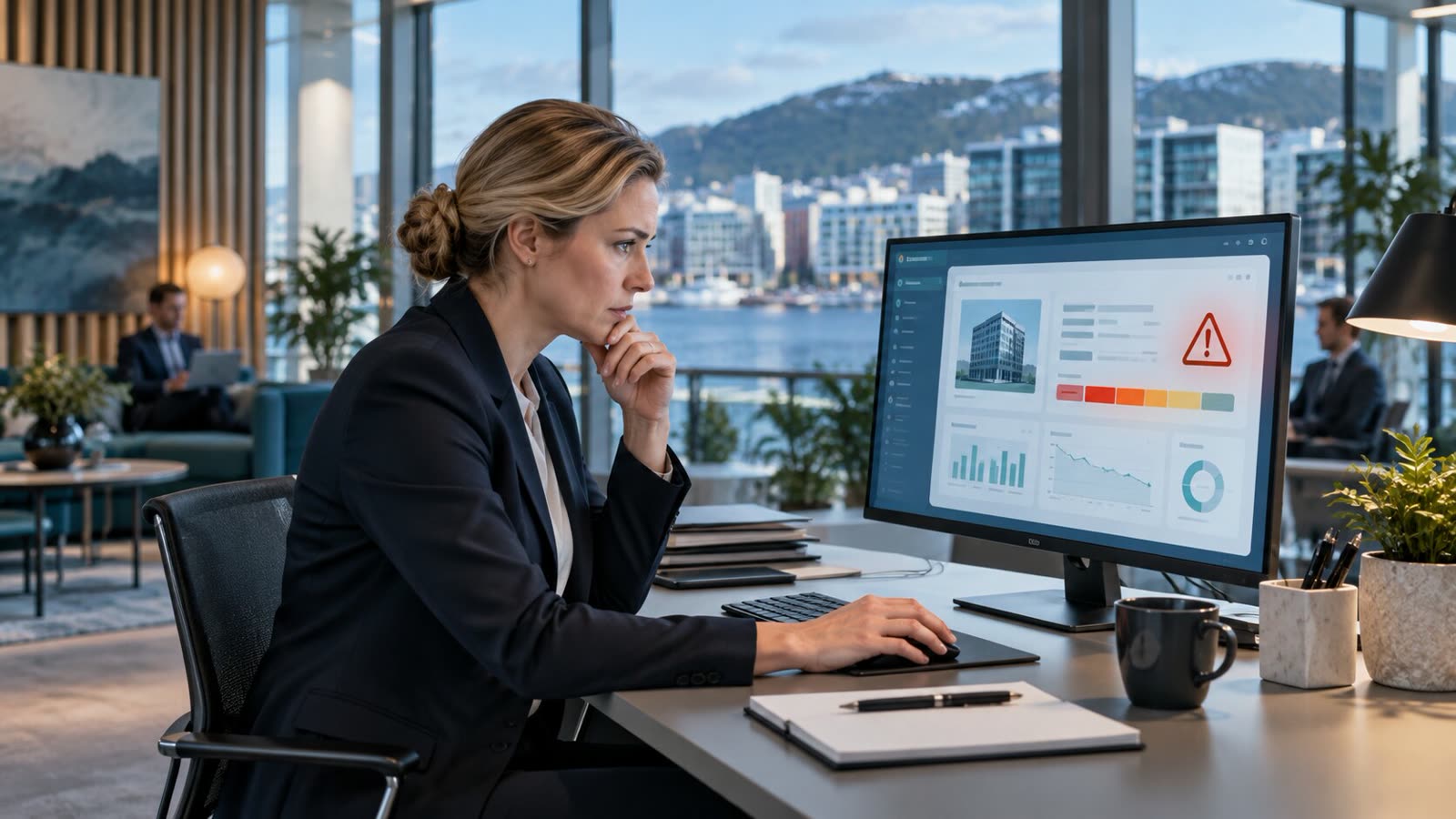 Kredittanalytiker oppdager betalingsrisiko på en bedriftsprofil