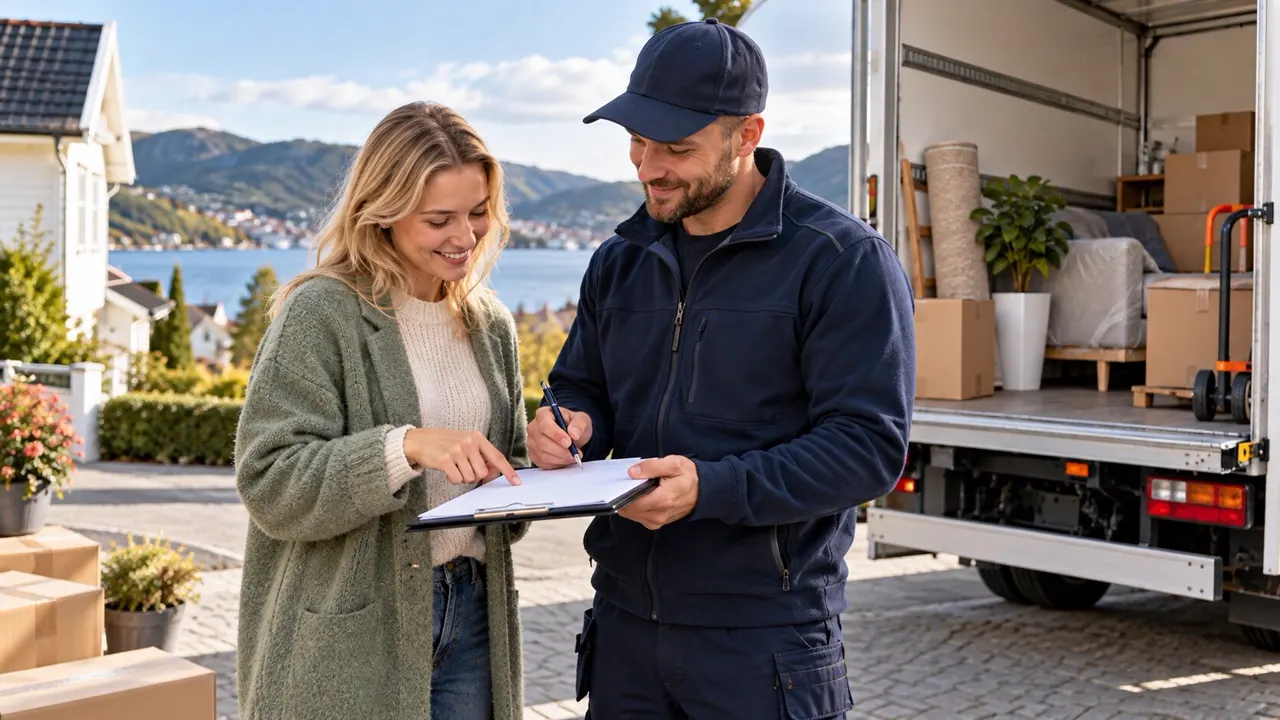 Customer and moving company review a written moving agreement
