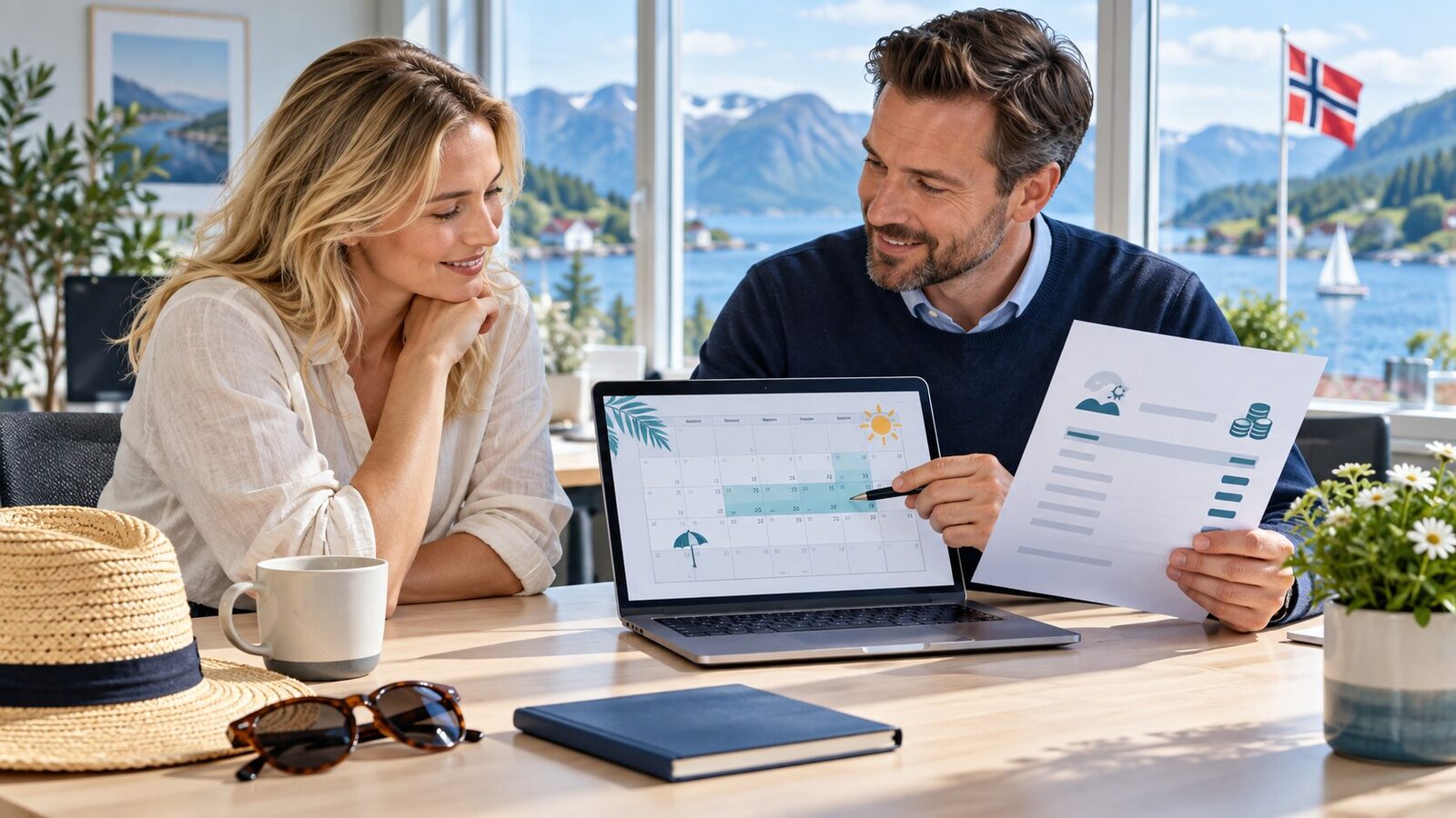 Arbeidsgiver forklarer feriepenger og ferieuttak til en ansatt